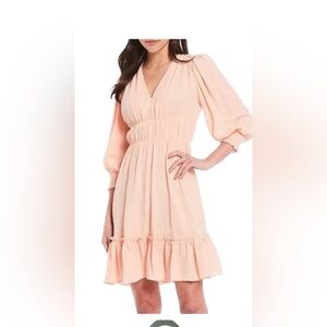 Calvin Klein Blush Long Sleeve Cottagecore Crinkly Dress Size 10 NWT